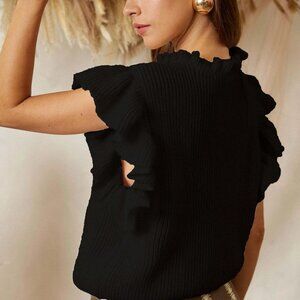 NWT Endless Blu Ruffle Sleeve Vest Top